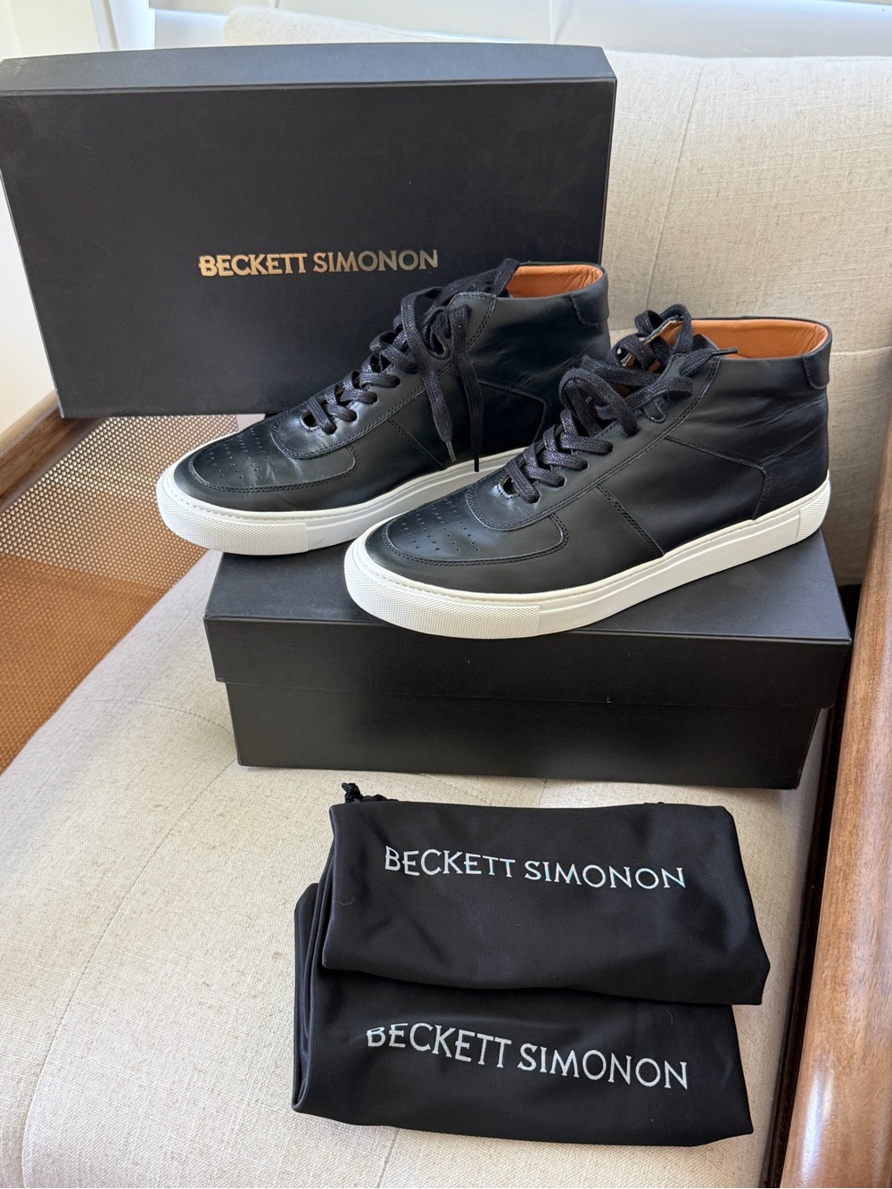 Beckett Simonon Garcia Black Leather High-Top Sneakers with White Sole